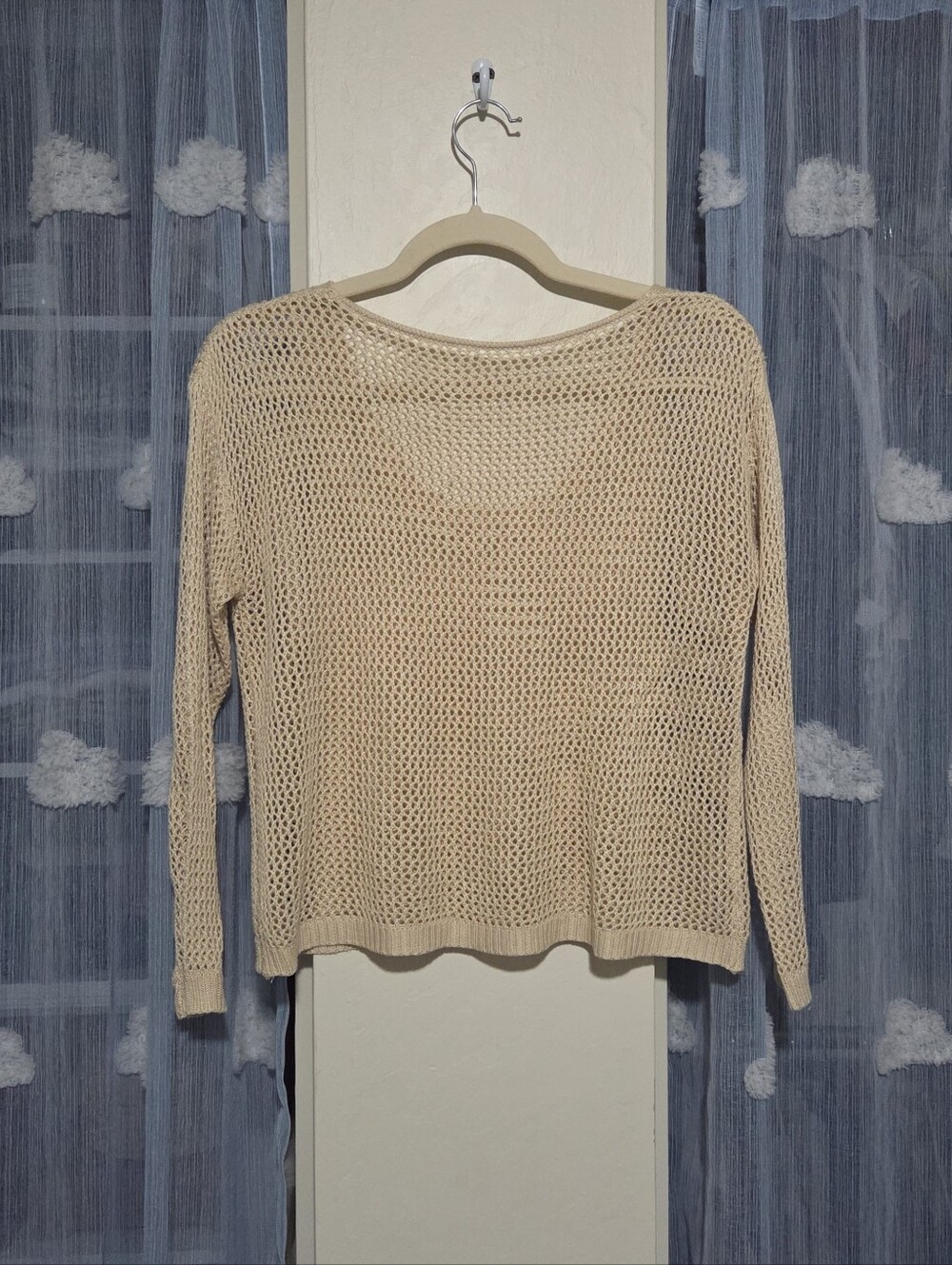 Tan Open Knit Crochet Cropped Sweater
